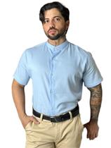 Camisa Social Gola Padre Masculina Slim Fit Manga Curta