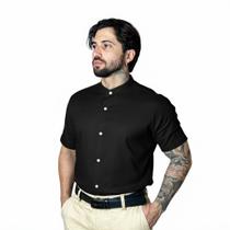 Camisa Social Gola Padre Masculina Slim Fit Manga Curta