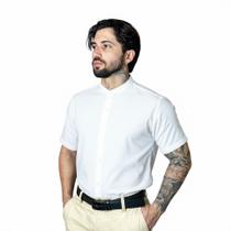 Camisa Social Gola Padre Masculina Slim Fit Manga Curta