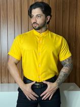 Camisa Social Gola Padre Masculina Slim Manga Curta