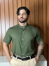 Camisa Social Gola Padre Masculina Slim Manga Curta