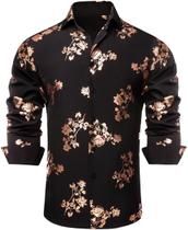 Camisa social Hi-Tie com estampa 3D com botões e manga comprida para homens