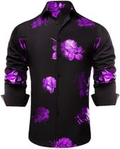 Camisa social Hi-Tie com estampa 3D com botões e manga comprida para homens