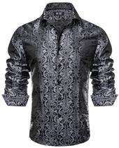 Camisa social Hi-Tie Silk Paisley Jacquard de manga comprida para homens Camisa social Hi-Tie Silk Paisley Jacquard de manga comprida para homens