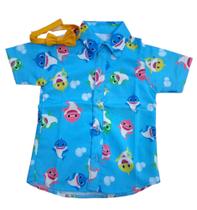 Camisa Social Infantil Festa Temática Com Gravata Baby Shark