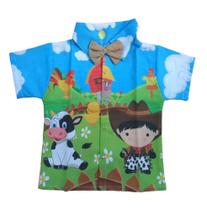 Camisa Social Infantil Festa Temática Com Gravata Fazendinha