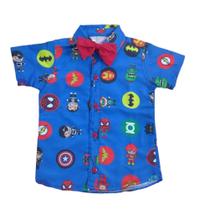 Camisa Social Infantil Festa Temática Com Gravata SuperHérois