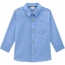 Camisa Social Infantil Masculina Menino em Tricoline Azul Milon