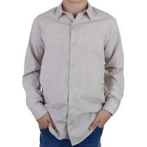 Camisa Social Infantil Masculina Ogochi ML Slim Marrom Claro