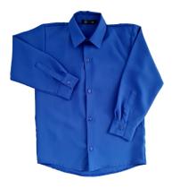 Camisa Social Infantil Menino Azul Royal Manga Longa