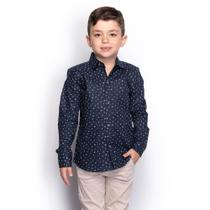 Camisa Social Infantil Menino Manga Longa Naval Botão Casual