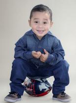 Camisa Social Jeans Manga Longa Infantil Para Menino 1 Ao 16