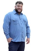 Camisa social Jeans Plus Size Masculina aldulto Manga Longa Tamanho Extra