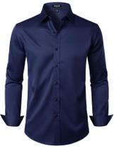 Camisa social JEMITOP Wrinkle Free Stretch azul marinho para homens