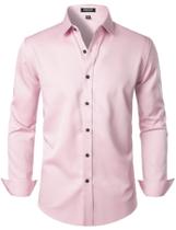 Camisa social JEMITOP Wrinkle Free Stretch Pink para homens XXL