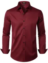 Camisa social JEMITOP Wrinkle Free Stretch Satin Silk Burgundy M Camisa social JEMITOP Wrinkle Free Stretch Satin Silk Burgundy M