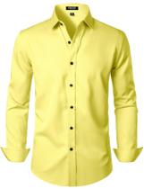 Camisa social JEMITOP Wrinkle Free Stretch Satin Silk Yellow Camisa social JEMITOP Wrinkle Free Stretch Satin Silk Yellow
