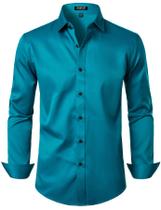 Camisa social JEMITOP Wrinkle Free Stretch Teal para homens S Camisa social JEMITOP Wrinkle Free Stretch Teal para homens S