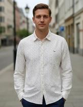 Camisa Social Linho Estampado Slim Fit Yacht Master - Branco