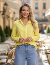 Camisa Social Lisa Feminina Manga Longa De Botão Sem Bolso Fresca Leve Camisaria Alfaiataria