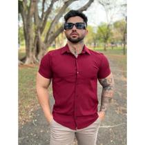 Camisa Social Lisa Masculina Manga Curta Slim Fit