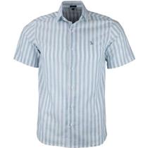 Camisa Social Listrada Branco/Azul Masculina