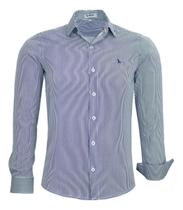 Camisa Social Listrada Slim Ml Amil Passa Fácil Elastan 1876