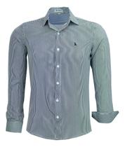 Camisa Social Listrada Slim Ml Amil Passa Fácil Elastan 1876