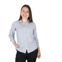 Camisa Social Listras Branca e Azul Manga Longa Feminino Adulto 23a - FANLIZ