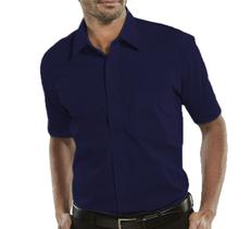 Camisa Social Manga Curta 100% Microfibra Masculina Azul Escuro Marinho