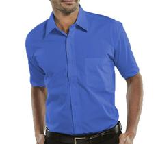 Camisa Social Manga Curta 100% Microfibra Masculina Azul Royal Médio Motorista