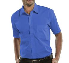 Camisa Social Manga Curta 100% Microfibra Masculina Azul Royal Médio Motorista - Bom Pano