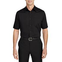 Camisa Social Manga Curta 100 Microfibra Masculina Preta Tradicional