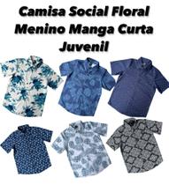 Camisa Social Manga Curta Floral Menino Juvenil Infantil Confortável Envio Já - Rugido Kids