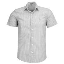 Camisa Social Manga Curta Masculina Comfort Algodão Flamê Listrado Premium