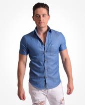 Camisa Social Manga Curta Masculina Jeans Slim - LEVOK