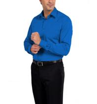 Camisa Social Manga Longa 100% Microfibra Masculina Azul Bic Royal