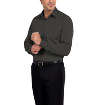 Camisa Social Manga Longa 100% Microfibra Masculina Cinza Escuro Grafite