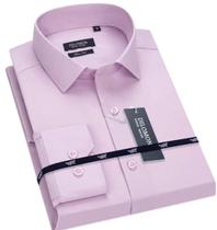 Camisa social manga longa sem bolso rosa lisa poliester e algodao Camisa social manga longa sem bolso rosa lisa poliester e algodao