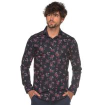 Camisa Social Manga Longa Slim Algodão Nobre Floral Jovem