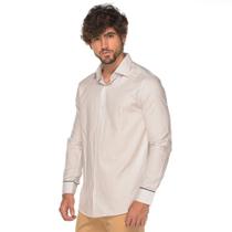 Camisa Social Manga Longa Slim Algodão Trabalhado Clássica