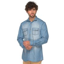 Camisa Social Manga Longa Slim Jeans Leve Bolsos Casual