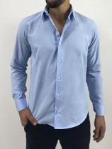 Camisa Social Masculina Azul Bebê Manga Longa Slim Fit Algodão e Poliéster