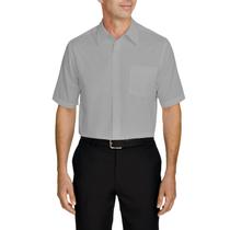 Camisa Social Masculina Bom Pano Manga Curta Lisa Cinza Claro