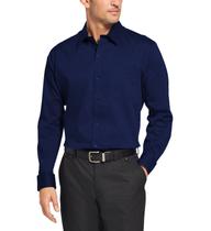 Camisa Social Masculina Bom Pano Manga Longa Lisa Azul Marinho Noite Escuro