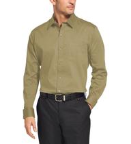 Camisa Social Masculina Bom Pano Manga Longa Lisa Bege