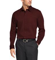 Camisa Social Masculina Bom Pano Manga Longa Lisa Vermelho Escuro Bordo