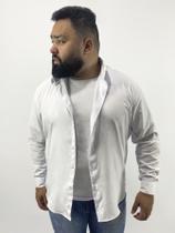 Camisa Social Masculina Branca Manga Longa Slim Fit Algodão e Poliéster