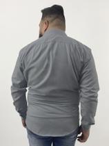Camisa Social Masculina Cinza Manga Longa Slim Fit Algodão e Poliéster