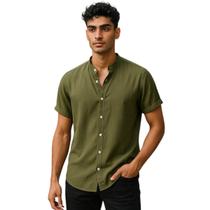 Camisa Social Masculina com Gola Padre Manga Curta Camisa Social Masculina com Gola Padre Manga Curta